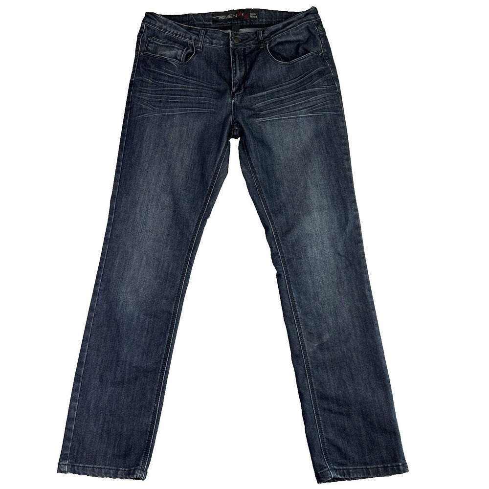 21 MEN Men's 34 X 32 Dark Blue Jeans Denim Pants 5 Pockets Slim Straight Retro